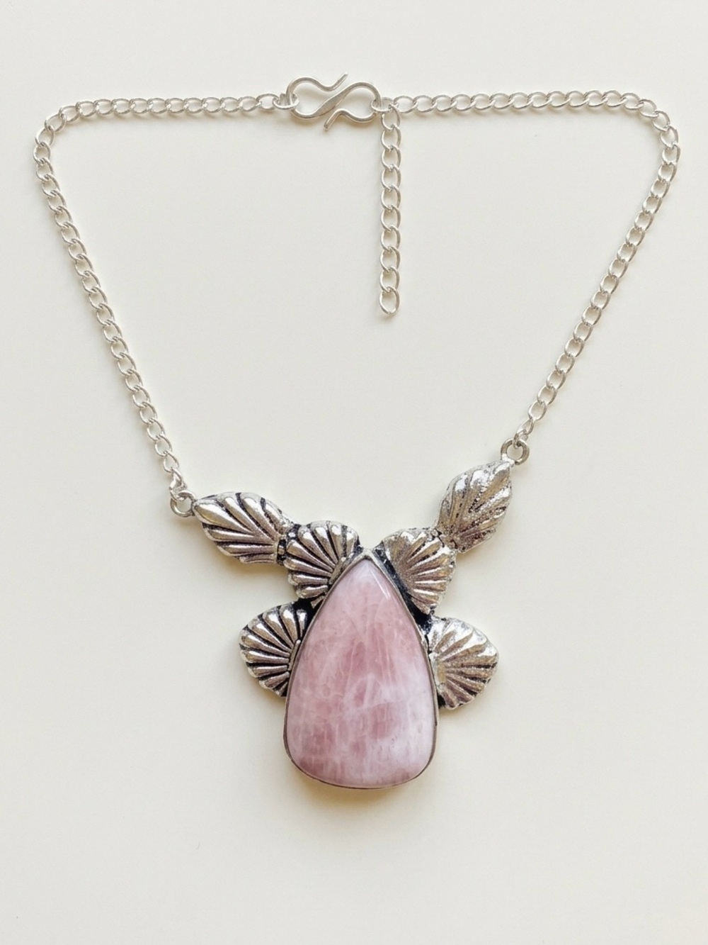 Silver Tone Necklace with Pink Teardrop Stone